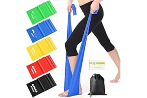 PIMOYS Lot de 5 Bande Élastique Fitness, 1.5M Elastique Musculation 5 Niveaux de Résistance Elastique Sport avec Sac de Rangement pour Fitness Yoga Pilates Gym Maison