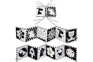 Smilcloud Libri di Stoffa per Neonati, Il Libro in Bianco e Nero Interattivo Accompagnare Il Bambino, Giocattoli Morbidi in Sviluppo Cognitivo visiva e Intellettivo, Lavabile,12 Pagine Pieghevole