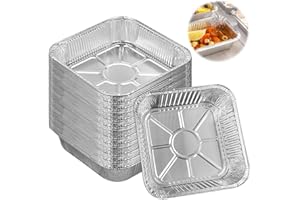 LYPPUL 50 Packs Aluminum Foil Trays, 8 Inch Square Foil Baking Trays, Tin Foil Trays, Reusable Foil Air Fryer Liner, Disposable Foil Trays Containers for Baking, Cooking, Roasting, Storing