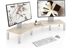 AX Waber Dual Monitor Riser - Einstellbare Länge & Winkel, Holzständer für 2 Monitore mit Stauraum