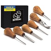 BeaverCraft SC05 Wood Carving Gouge Set - Palm Handle Chisel and Gouge Set, Flat Straight Chisel, Short Curve and V Chisel -