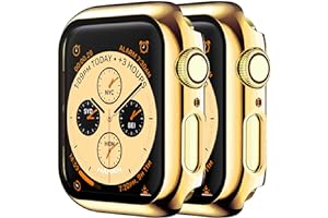 HANKN 2 Stück Hart Hülle für Apple Watch Series 6 5 4 SE 40mm Temperierte Glas Schutzhülle, Plattiert Bildschirmschutz Gehäuse iWatch Eingebaut Displayschutzfolie, Gold+Gold, 40 mm