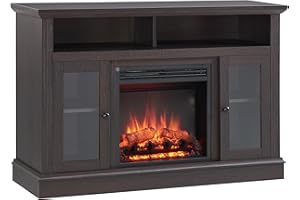 Caminetto elettrico CrownFlame James largo 1,20 m - caminetto da credenza, mobile TV con riscaldamento a 2 livelli e potenza massima di 2000 W, effetto fiamma 3D, telecomando, timer - rovere scuro