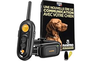 PAWPRO Collier de Dressage Chien | Portée de 1000m | Nouveauté 2024 Étanche, Rechargeable | 3 Modes BIP Vibration Choc | Design Luxe avec Clicker Dragonne | Marque Française