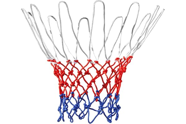 TRIXES Filet de Basket Équipement de Sport pour la Maison - Nylon Rouge Blanc et Bleu - 12 Boucles pour Jardin intérieur et extérieur - Équipement de Gym - Design Professionnel