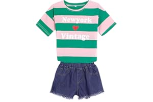 YouKD Kids' Summer Clothes Set Cotton Tees Stripe Polos and Short Pants for Boys and Girls 1-14 Years