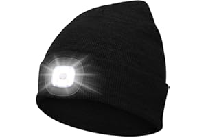 Abbicen Bonnet Lampe avec Frontale LED Tricoté Chapeau avec Phares Lumineux Hommes et Femmes Trois en Tricot d'hiver léger Rechargeables par USB