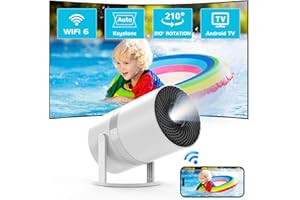 YOOYAA Mini Beamer Auto Trapezkorrektur mit Android OS, 210°Drehbarer, Smart Beamer WiFi6 Bluetooth mit 50% Zoom Full HD 1080P, Mini Projektor Heimkino/Outdoor für Handy Phone/Fire TV Stick/Laptop/HDMI/USB