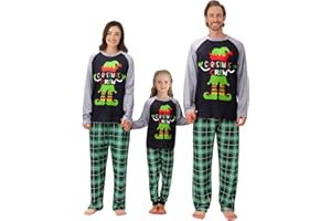 Usaibhir Family Matching Christmas Pyjamas Set Cute Santa Elk Plaid Pants Pajama Sleepwear for Adult Men Women Kids Couple Pjs