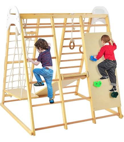 COSTWAY Double Sided Triangle Climber Wooden Climbing Toy