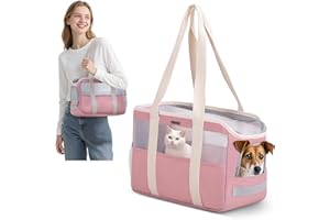 ALLSOPETS Transportín Suave para Perros y Gatos Pequeños, Bolso Plegable y Transpirable con Correa de Seguridad, Bolso de Viaje para Visitas al Veterinario Compras y Salidas (Rosa Pastel)