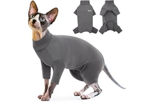 PUMYPOREITY Fleece Katzenpullover, Katze Mantel Warm Winter Kleidung Katzen-Pyjama Katze Overall Rollkragen Kaltwettermäntel Herbst Winter Kätzchenkleidung(Grau, XL)