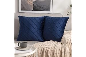 MIULEE Pack of 2 Velvet Cushion Covers Home Decoration with Square Pattern Throw Pillow Covers Super Soft Modern Smooth Washable for Living Room Bedroom Sofa Navy Blue 50x50cm 20x20 Inch
