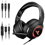 LYCANDER Gaming Headset with Microphone LED Light, 3.5mm input - for PC, PS4, Xbox One, Nintendo Switch and more (Advanced -