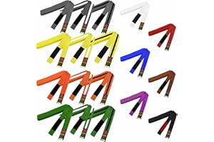 MAR INTERNATIONAL BJJ Martial Arts Colour Belt Child & Adult Size Brazilian Jiu-Jitsu Ranking Coloured Grading Poly Cotton 45mm Wide 9 Rows of Stitching For Durable Strength 10mm Wide Black Round Stripe One End of Belt