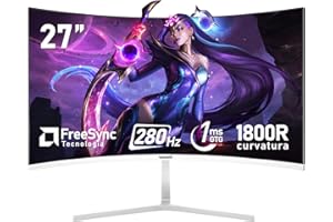 Gawfolk 27 pollici 280Hz curvo monitor per computer da gioco, 1800R，FHD 1080P, 98% sRGB, 1ms，FreeSync，178 ° grandangolo,HDMI、DisplayPort，Compatibile con il montaggio a parete 100 * 100mm - bianco