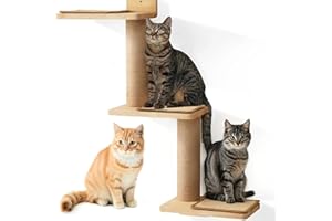 SUNSHINEFACE Arbre à Chat, Étagère Murale Griffoir Mural en Bois Parcours Chat Tour d'angle pour Grimper Jouer Faire la Sieste Gratter