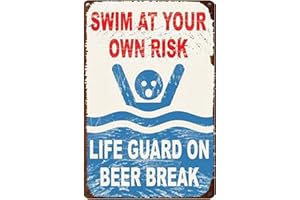 YFZCLYZAXET Schwimmbad Sicherheitsschild,Pool Deko Schild Mit Spruch Schwimmen Auf Eigene Gefahr,Nostalgisches Vintage Blechschild,AußEn Metall HäNgend Warnschild,Metall Blechschild Mit Symbolsprache (A)