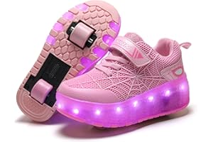 SILY LIFE Unisex Kids LED USB Rechargeable Colorful Lights Trainer Roller Skates Shoes with Wheels Lightweight Outdoor Sports Trainers Gymnastic Running Sneakers for Boys Girls