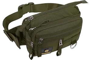 OVAKIA Bumbags Large Capacity Waist Fanny Pack,Men's Sports Fanny Pack Waterproof Waist Bag with Multi-Pockets for Running Hiking Camping Workout Cycling-Black-8 Zipper Pockets,Green