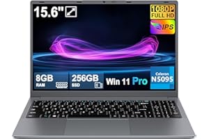 HUQPPQ 15.6 inch Laptop, Celeron N5095 (Up to 2.9GHz), 8GB RAM 256GB SSD, Full HD 1080P IPS Display, Notebook Win11 Pro, Webcam, WiFi 5, Type-C, Mini HDMI, Numeric keypad Laptops for Business and Students