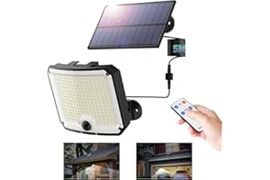 WEBEQER Lampada Solare per Esterni [208LED/3Modes] Luce Solare Led Esterno con Sensore di Movimento,IP67 Impermeabile Faretti Solari a LED da Esterno con Telecomando,Illuminazione di 180°,con Cavo da 5M
