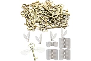 TPZORJX 80 Piezas Llaves Colgantes Voladoras DIY Antiguas, Llaves de Esqueleto Vintage, 40pcs Llaves Colgantes Decorativas, 40pcs Alas de Libélula, Hacer Joyas de Bricolaje Decoración Accesorios