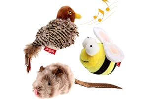 GiGwi Interactive Cat Toys Animal Sound Bird/mouse/Bee Interactive Squeaking Cat Toys Melody Chaser& Toys for Cats to Play Alone,Funny Squeak Kitten Toys for Boredom