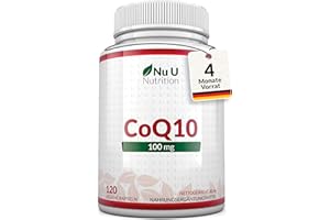 ‎NU U NUTRITION Coenzym Q10 100 mg - 120 Vegane CoQ10 Kapseln - 4 Monate Vorrat - Aus Pflanzlicher Fermentation - Bioaktiv und 100% Natürlich - Nu U Nutrition