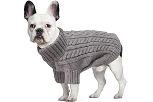 LiebeDD Pull Chien Moyen - Pull-Overs Polaire pour Chiens Sweat Tricot Chien à Col Montant avec Manches - Manteau d'hiver Chaud Vetement Bouledogue Francais (Gris L)