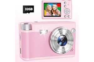 CATGIFF Macchina Fotografica Digitale, Fotocamera Digitale Compatta Autofocus 48MP 1080P con 32GB Card 1300mAh Batterie, 18X Zoom, Digital Camera per Studenti Adolescenti Principianti Bambini Bambino, Rosa
