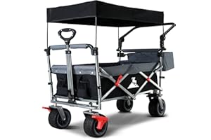 ‎TOPWELL TOPWELL All-Terrain Bollerwagen Faltbarer 360° Räder Gartenwagen Strandwagen mit Dach und Doppelbremse 100L, 120KG