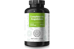 Complexe de magnésium NATURE LOVE® - 180 gélules - 400mg de magnésium élémentaire par dose journalière - magnésium en formes citrate, oxyde, bisglycinate, malate et ascorbate - végane, hautement dosé