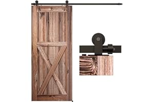 LTIYITL 242 cm (8 ft) Juego de herrajes para puertas correderas, riel colgante para puerta corredera, riel colgante para puerta individual de madera, puerta corredera, puerta de granero, puertas
