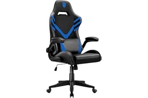 LXRADEO Gaming Chair Ergonomic Racing Style Recliner with Massage Lumbar Support, Office Armchair for Computer PU Leather E-sports Gamer Chairs with Flip-up Armrest Blue.