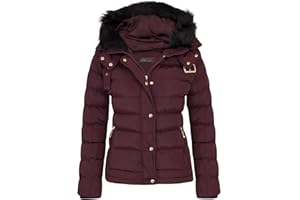 shelikes Womens Hooded Winter Jacket Quilted Padded Warm Coat Parka Jacket With Faux Fur Hood & Zip Pocket