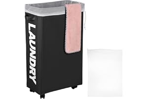IHOMAGIC 62L Panier à Linge roulettes avec Sac à Linge détachables - Panier Rangement Collecteur de Buanderie, Grande Capacité Pliage Corbeille à Linge Rectangulaire pour la Chambre à Coucher (Noir)