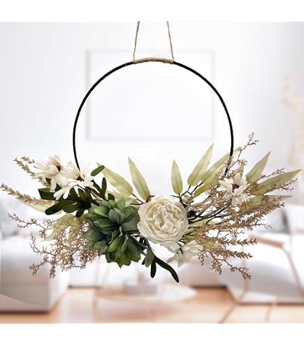 Couronne De Fleurs Séchées GHIAKQYT - Style Bohème - Anneau Métal 4mm - Décoration Murale Ou Porte