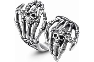 DISHOWME Bague tête de mort Squelette Main osseuse Bague jointure fantôme punk Bijoux pour femmes Hommes Filles Halloween Party