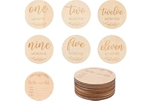 Kisangel 1 Set Photograph Wood Chips Newborn Milestone Cards Baby Announcement Sign Photography Prop Monthly Milestone Baby Announcement Cards Months Wooden Christmas Greeting Card Baby Boy