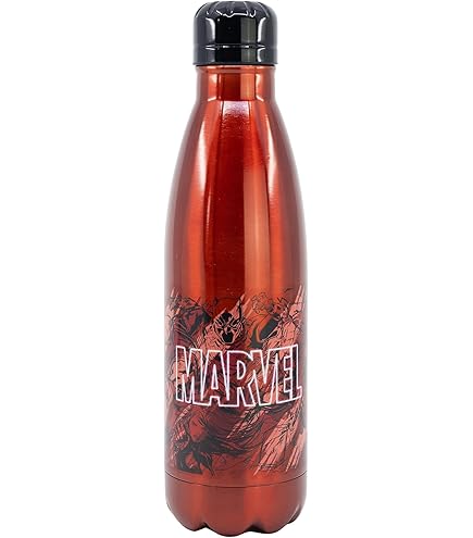 Marvel Spiderman Herbruikbare drinkfles, robuust aluminium design, waterfles voor kinderen, Spiderman drinkfles, reisfles, inhoud 500 ml, zwart