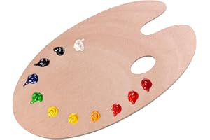 LEUUD Paleta de Pintura de Madera, 30 x 20cm Paleta Ovalada con Agujero de Pulgar, Acuarela Paleta, Acrílico Paleta Pintura para Pintura al óleo Acrílica Acuarela