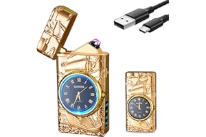 RSBYE Encendedor Eléctrico Barco con Reloj, Encendedor de Plasma de Doble Arco, Elegante Encendedor Personalizado, Encendedor USB Recargable, Encendedor para Hombre y Mujer con Caja de Regalo (Dorado)