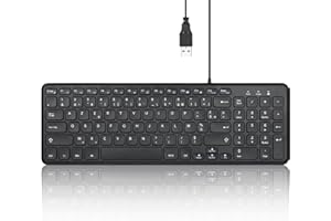 Perixx PERIBOARD-213U, Clavier Compacte Silencieux Filiare – Clavier Chiclet avec Touches Ciseaux Silencieuses et Touches Multimédia pour Windows - AZERTY Français - Noir