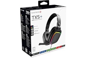 Gioteck TX5+ RGB Wired Headset Compatible with Switch, PS5, Xbox Series S |X, PC, Mobile – RGB Lighting – Flat Design – Passive Noise Cancellation – 3.5mm Jack (Black)