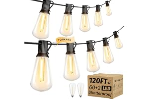 Torkase Outdoor String Lights Mains Powered,120FT/36M Garden Festoon Lights with 62 Shatterproof ST38 Plastic LED Edison Bulb