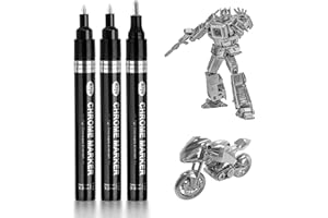 Kigniote Pisaki akrylowe metaliczne srebrne, 3 sztuki permanentnych markerów w płynie chromowanym, specjalny atrament z prawdziwym efektem lustra, srebrne pisaki wodoodporne, do kolorowania modelu,