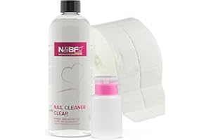 NAILS FACTORY | N&BF Nagel Cleaner Set 1000ml + Dispenser Pumpflasche + 1000 Zelletten Cellulose Pads (2 Rollen à 500 Stück) | 70% Isopropanol-Alkohol isopropylalkohol 1L | für Gelnägel | (Rosa 150)