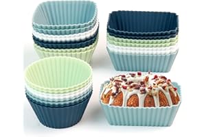HAPHOME Moules à muffins en silicone Réutilisables Moules - 24 pièces Moules à cupcakes Trois modèles Rectangle,Carré,Cercle,Sans BPA Moules à gâteaux en silicone pour gâteaux,crème et pudding
