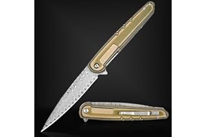 NedFoss Navaja de Damasco, navaja de Damasco afilada, navaja para exteriores, navaja plegable, navaja de una mano, apta para regalo, colección